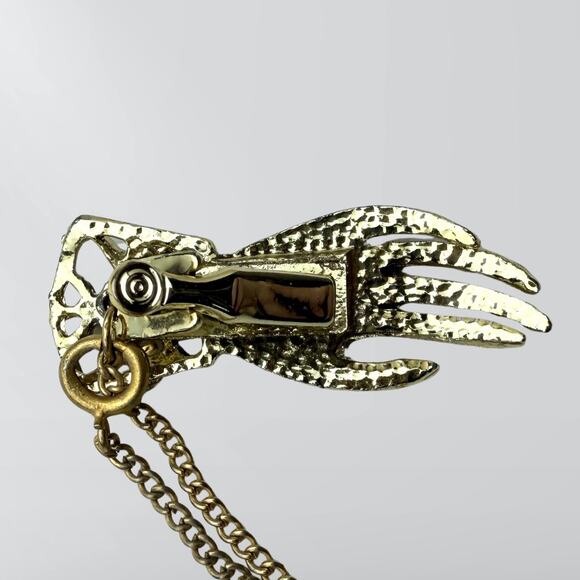 Vintage 50s Gold Tone Metal Hand Shaped Glove & Scarf Purse Clip - Picture 3 of 6